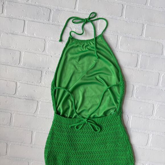 Privee Label Women's Green Crochet Maxi Open Back Fitted Dress sz M - Picture 4 of 8